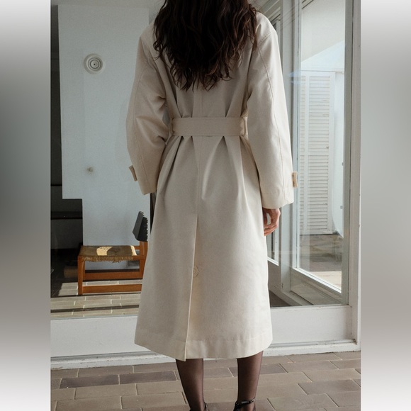 Mango Cream Double-Breasted Wrap Trench Coat - Picture 3 of 4